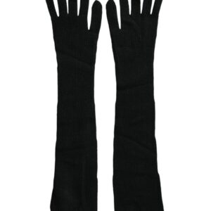Black Cashmere Knitted Elbow Length Gloves - Jag Couture London