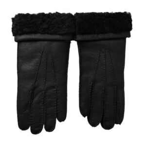 Black Leather Fur Short Hands Gloves - Jag Couture London