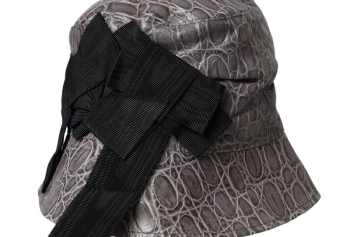 Black Gray Patterned Leather Bucket Hat - Jag Couture London