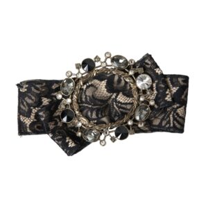 Black Lace Crystal Handmade Brooch Hair Pin - Jag Couture London