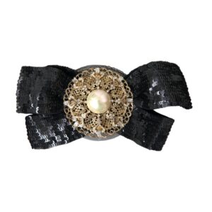 Black Sequin Pearl Handmade Brooch Hair Pin - Jag Couture London