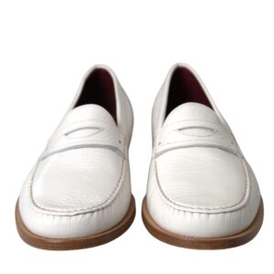 White Leather Slip On Mocassin Loafers Shoes - Jag Couture London