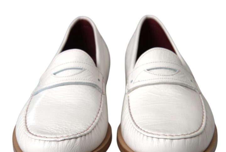 White Leather Slip On Mocassin Loafers Shoes - Jag Couture London