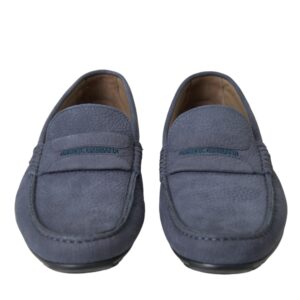 Blue Calf Leather Slip On Moccasin Shoes - Jag Couture London