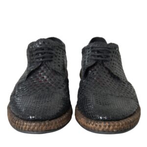 Black Woven Goat Leather Lace Up Derby Shoes - Jag Couture London