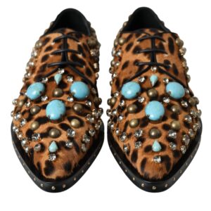 Brown Leopard Hair Crystal Dress Broque Shoes - Jag Couture London