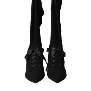 Black Stiletto Heels Mid Calf Boots Shoes - Jag Couture London