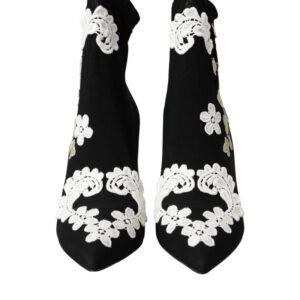 Black White Embroidery Slip On Boots Shoes - Jag Couture London