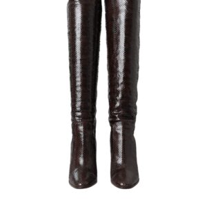 Brown Exotic Leather Heels High Boots Shoes - Jag Couture London