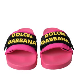 Pink Black Logo Beachwear Flats Sandals Shoes - Jag Couture London