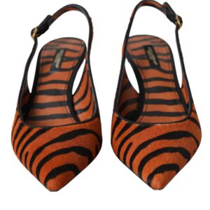 Black Orange Zebra Leather Slingbacks Shoes - Jag Couture London
