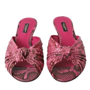 Pink Exotic Leather Kitten Heels Slides Shoes - Jag Couture London