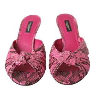 Pink Exotic Leather Kitten Heels Slides Shoes - Jag Couture London