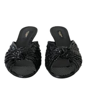 Black Exotic Leather Heels Slides Shoes - Jag Couture London
