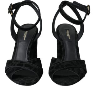 Black Leopard Suede Heels Sandals Shoes - Jag Couture London