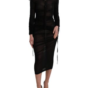 Black Sheer Bodycon Sheath Midi Dress - Jag Couture London