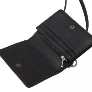 Black Leather Bifold Shoulder Sling Women Wallet - Jag Couture London
