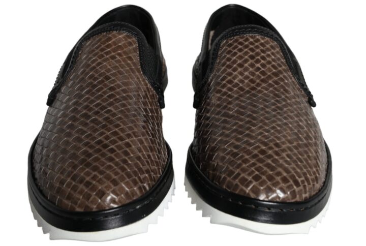 Brown Black Leather Weaved Men Loafers Shoes - Jag Couture London