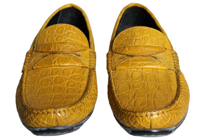Yellow Leather Slip Mocassin Loafers Shoes - Jag Couture London