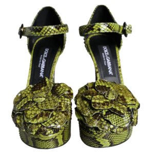 Green Exotic Leather Ankle Strap Heels Sandals Shoes - Jag Couture London