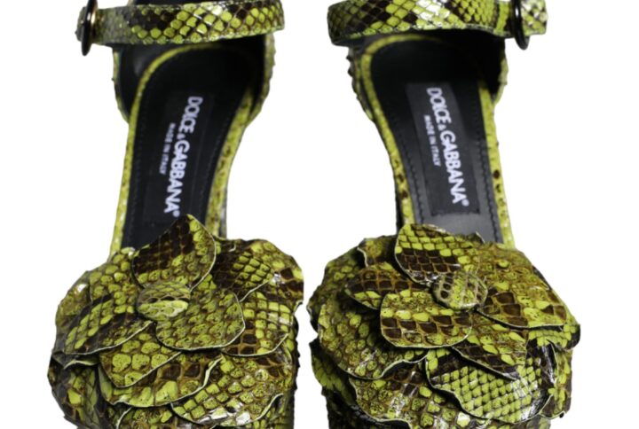 Green Exotic Leather Ankle Strap Heels Sandals Shoes - Jag Couture London