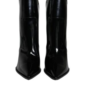 Black Patent Leather Pointed Ankle Boots Shoes - Jag Couture London