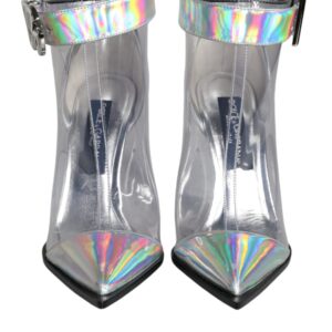 Silver Iridescent PVC Pointed Short Boots Shoes - Jag Couture London