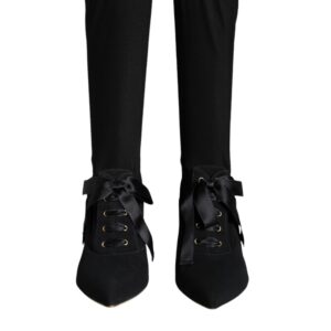 Black Stiletto Heels Mid Calf Boots Shoes - Jag Couture London