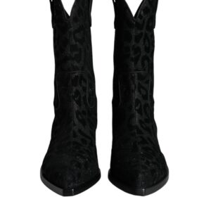 Black Gray Leopard Cowboy Boots Shoes - Jag Couture London