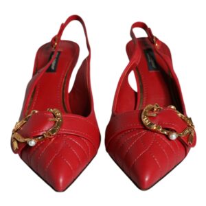 Red Devotion Leather Heels Slingback Shoes - Jag Couture London
