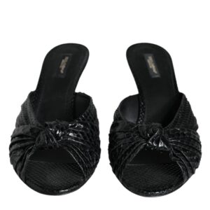 Black Leather Heels Slides Sandals Shoes - Jag Couture London