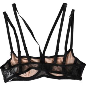 Black Floral Lace Nylon Balconcino Bra Underwear - Jag Couture London