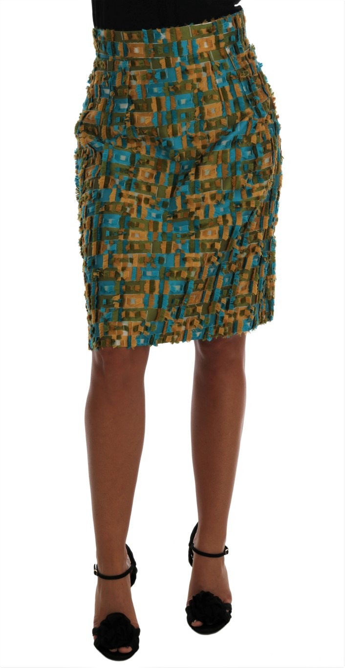 Multicolor Jacquard Straight Pencil Skirt - Jag Couture London