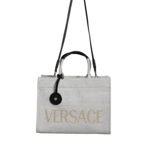 White Top Handle Canvas Leather Logo Crossbody Tote Bag - Jag Couture London