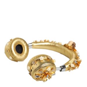 Gold Leather Floral Crystal Angel Headset Headphones - Jag Couture London