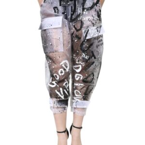 White See Through Logo Cropped Cargo Pants - Jag Couture London