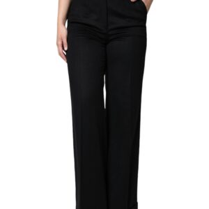 Black Cashmere Mid Waist Women Boot Cut Pants - Jag Couture London