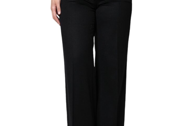 Black Cashmere Mid Waist Women Boot Cut Pants - Jag Couture London