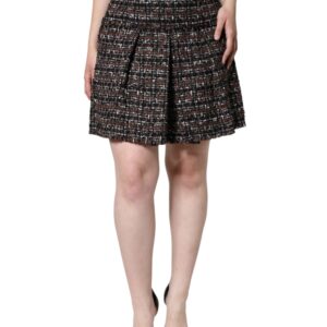 Multicolor High Waist Tartan Tweed A-line Mini Skirt - Jag Couture London