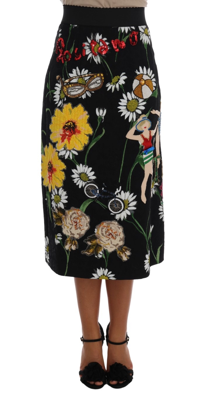 Black Embellished Daisy Brocade Skirt - Jag Couture London