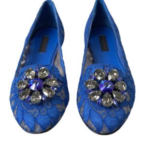 Blue Lace Crystal Ballet Flats Loafers Shoes - Jag Couture London