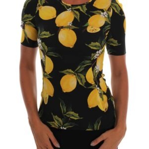 Multicolor Lemon Silk Stretch T-Shirt - Jag Couture London