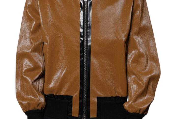 Brown Leather Full Zip Men Bomber Jacket - Jag Couture London