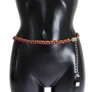 Red Yellow Leather Crystal Belt - Jag Couture London