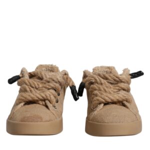 Brown Jute Fabric Low Top Men Sneakers Shoes - Jag Couture London