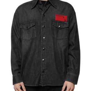 Black Logo Cotton Button Down Denim Shirt - Jag Couture London