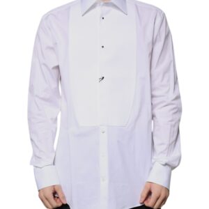 White Bib Cotton Poplin GOLD Formal Shirt - Jag Couture London