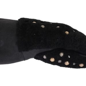 Black Leather Shearling Studded Gloves - Jag Couture London