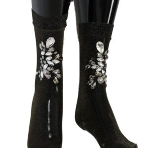 Black Stretch Floral Clear Crystal Socks - Jag Couture London