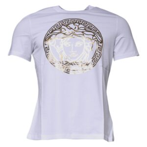 White Medusa Print Cotton Crew Neck T-shirt - Jag Couture London